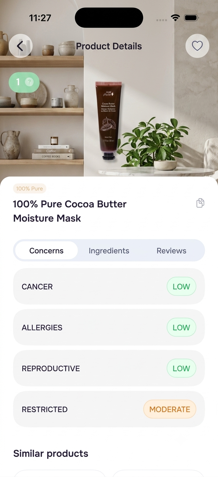 Product safety score in Clean Skin